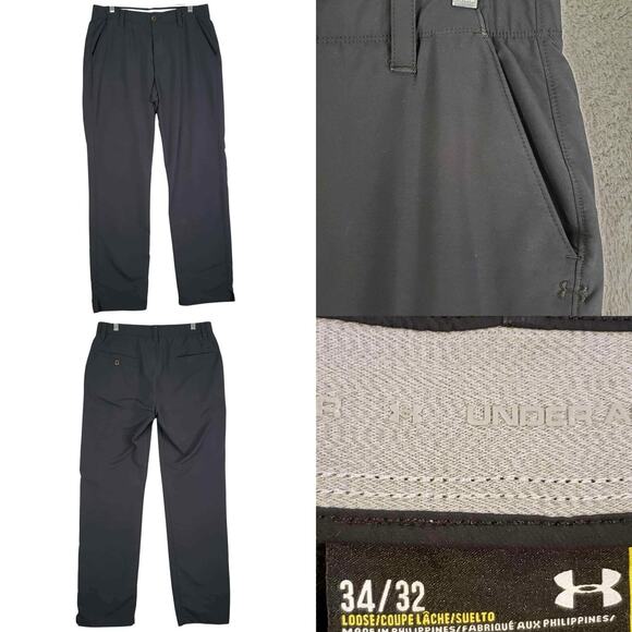 Under Armour Golf Pants Mens Size 34x32 Black Performance Straight Flat Front 34 - Picture 1 of 8